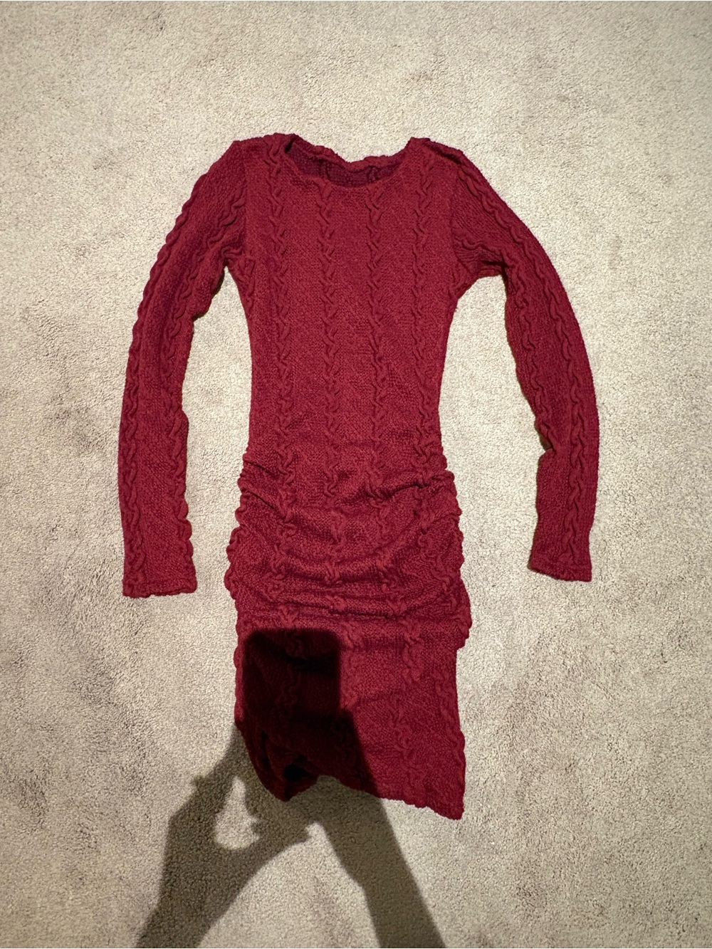 Girls' Cable Knit Long Sleeve Dress - Burgundy size large